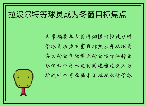 拉波尔特等球员成为冬窗目标焦点